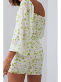 Rochie drapată cu buline, crem și lime 2940 - Magazin online - Boutique